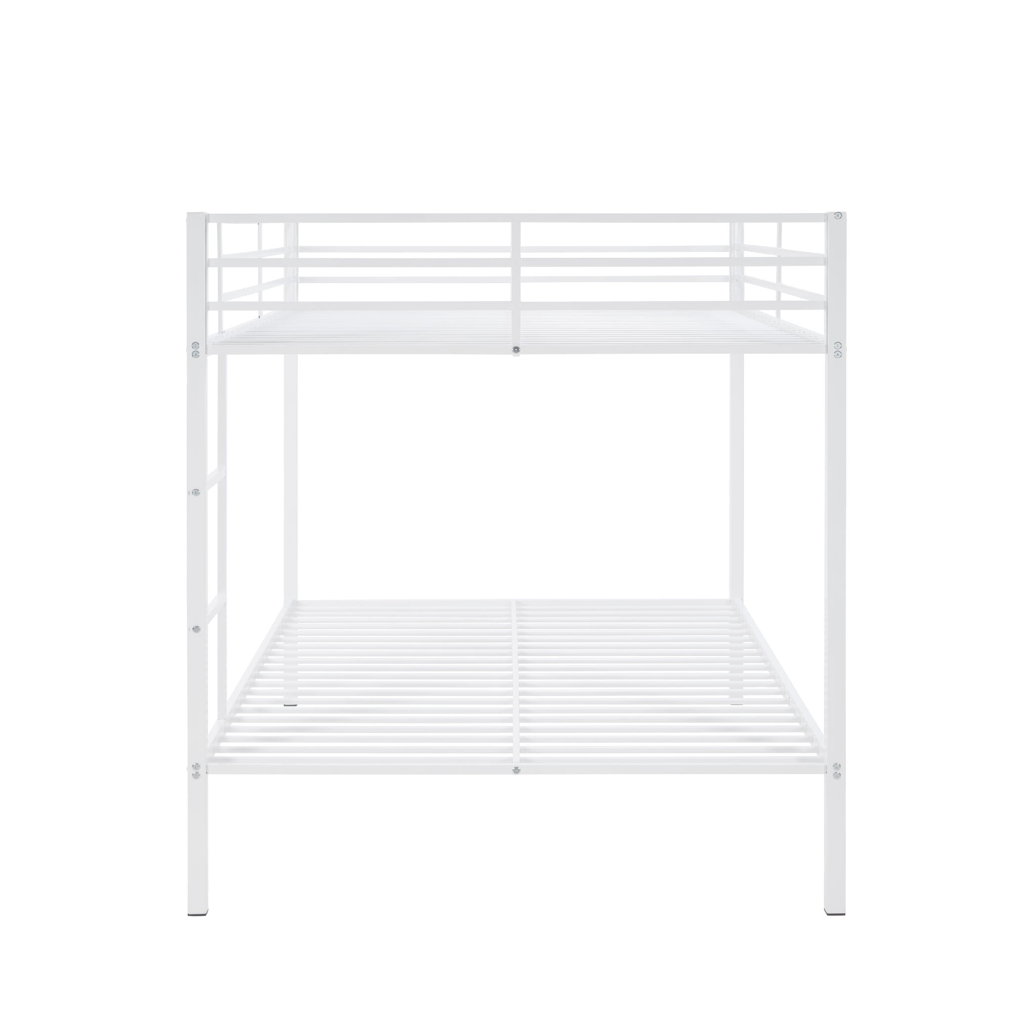 Full Over Full Bunk Bed, Heavy Duty Metal Bunk Bed Frame With Built-in Ladder And Safety Guard Rail, Low Metal Bunk Bed Frame For Kids, No Boxspring Required, For Small Spaces, White_voghion.com